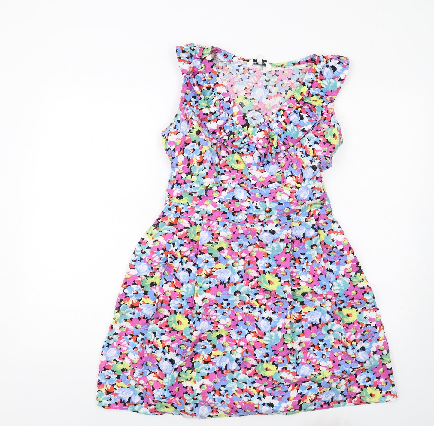 New Look Womens Multicoloured Floral Cotton A-Line Size 12 V-Neck Zip