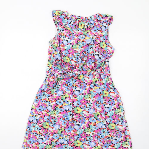 New Look Womens Multicoloured Floral Cotton A-Line Size 12 V-Neck Zip