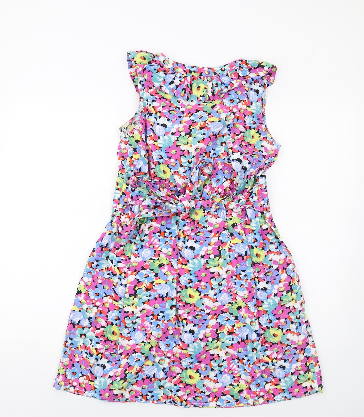 New Look Womens Multicoloured Floral Cotton A-Line Size 12 V-Neck Zip