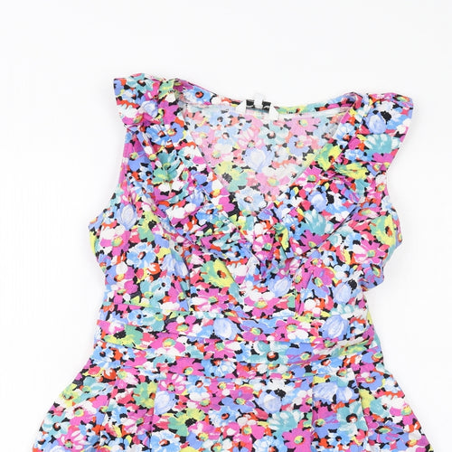 New Look Womens Multicoloured Floral Cotton A-Line Size 12 V-Neck Zip