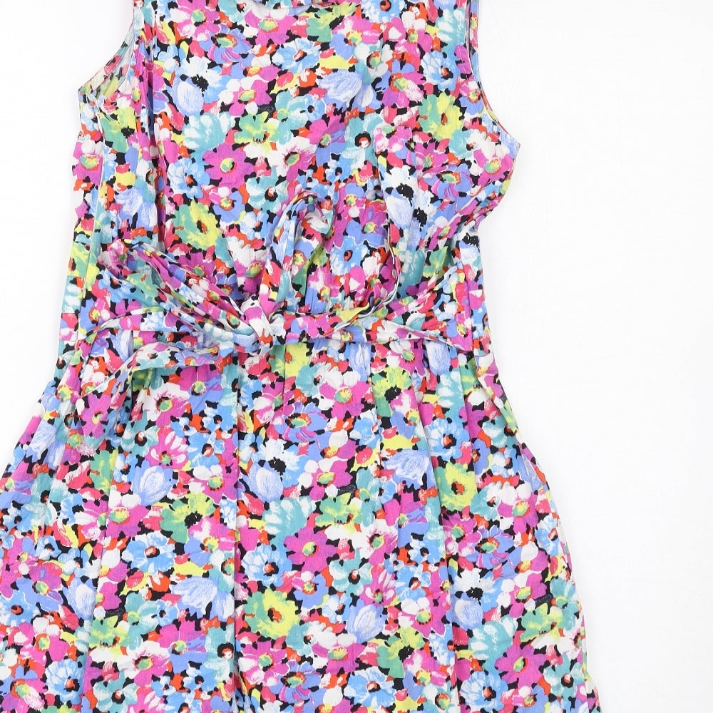 New Look Womens Multicoloured Floral Cotton A-Line Size 12 V-Neck Zip