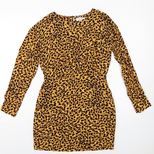 & Other Stories Womens Orange Animal Print Polyester Mini Size 8 Round Neck Zip