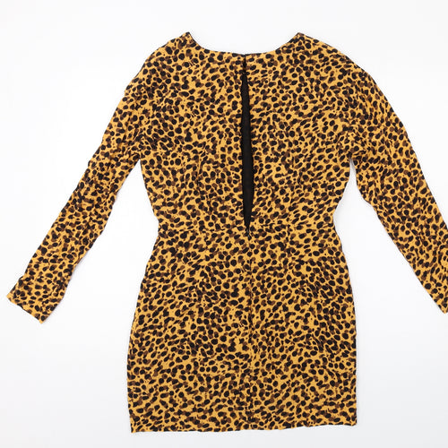& Other Stories Womens Orange Animal Print Polyester Mini Size 8 Round Neck Zip