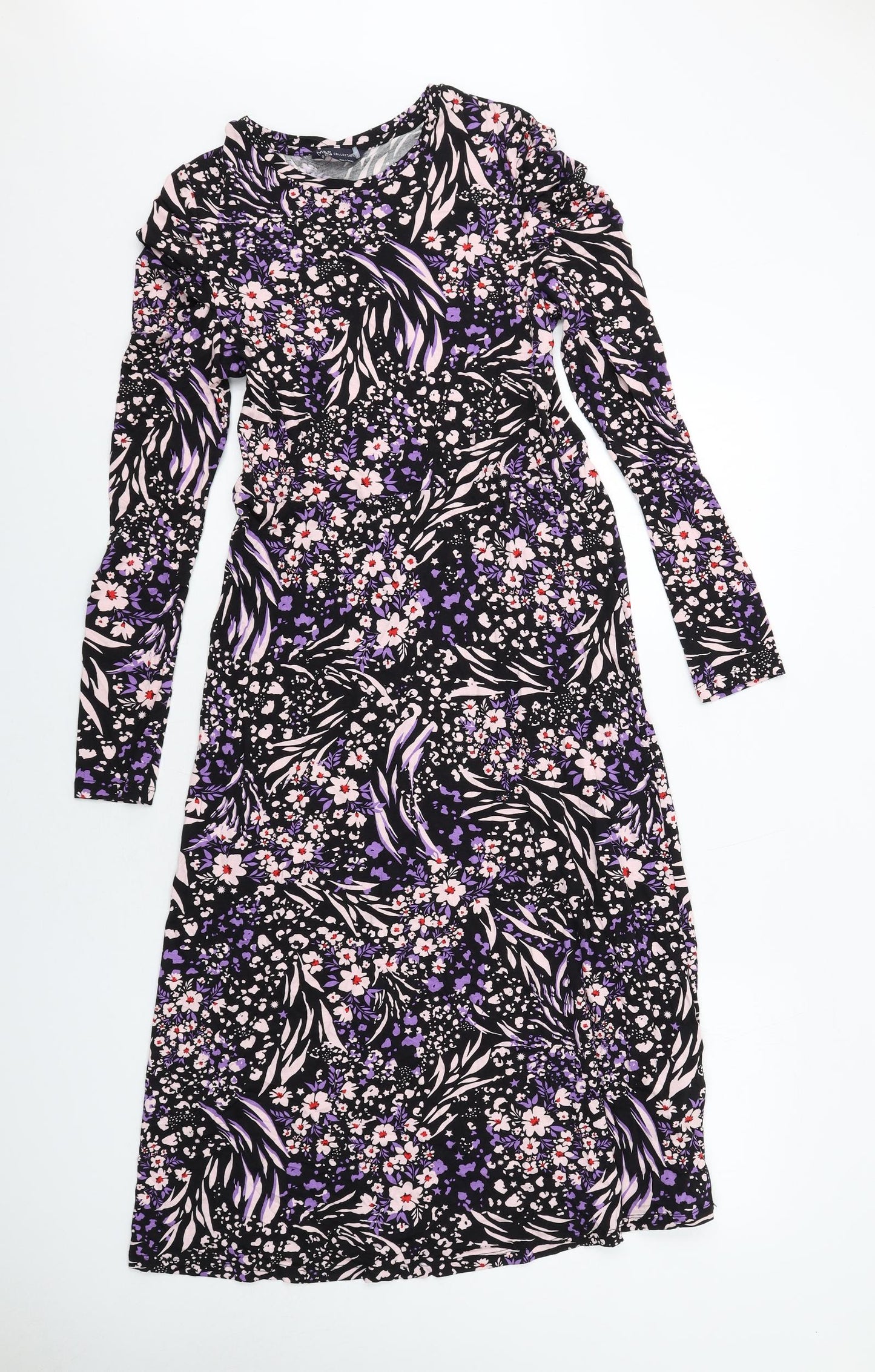 Marks and Spencer Womens Multicoloured Geometric Viscose A-Line Size 10 Round Neck Pullover