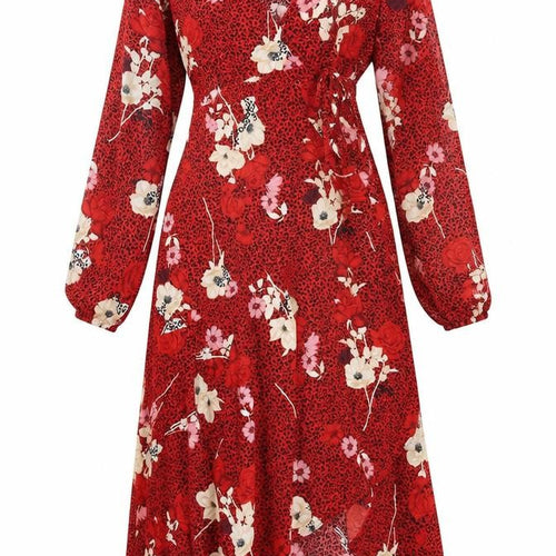 Wallis Womens Red Geometric Polyester Wrap Dress Size 8 V-Neck Tie - Leopard Print Flowers