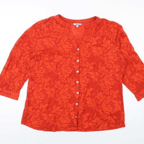 Per Una Womens Red Geometric Cotton Basic Button-Up Size 16 V-Neck