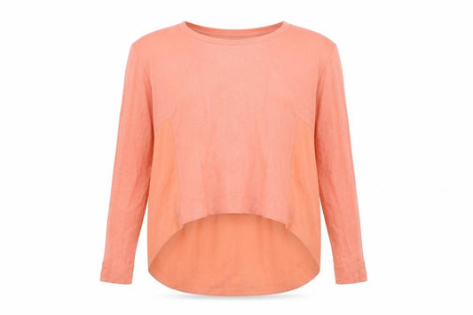 Front view of A&G women’s pink cotton basic blouse, size UK 12, round neck