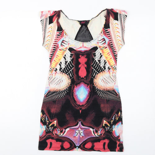 Motel Womens Multicoloured Geometric Cotton Bodycon Size S Scoop Neck Pullover - Mesh Back