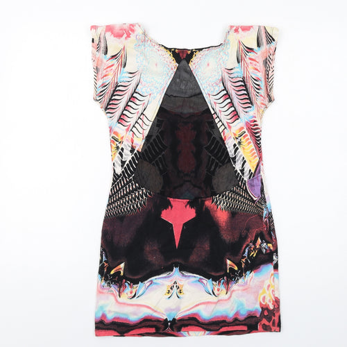 Motel Womens Multicoloured Geometric Cotton Bodycon Size S Scoop Neck Pullover - Mesh Back