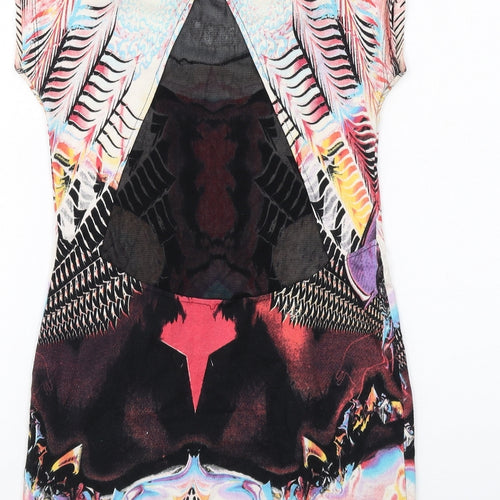 Motel Womens Multicoloured Geometric Cotton Bodycon Size S Scoop Neck Pullover - Mesh Back
