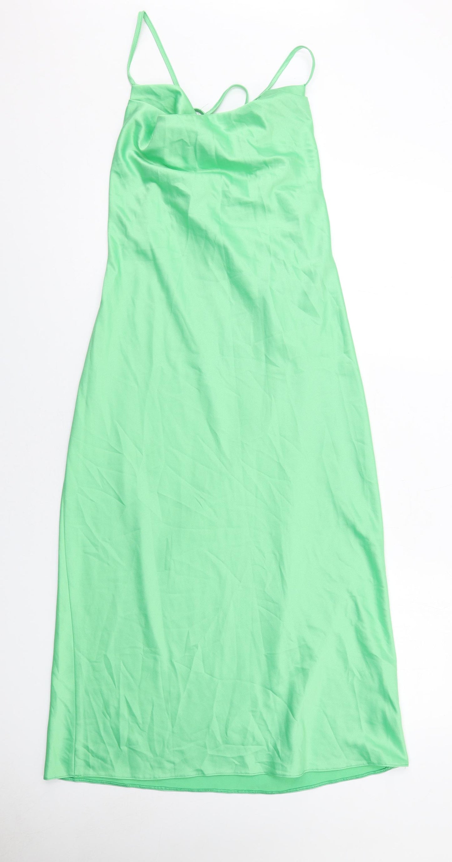 River Island Womens Green Polyester Slip Dress Size 12 Cowl Neck Pullover