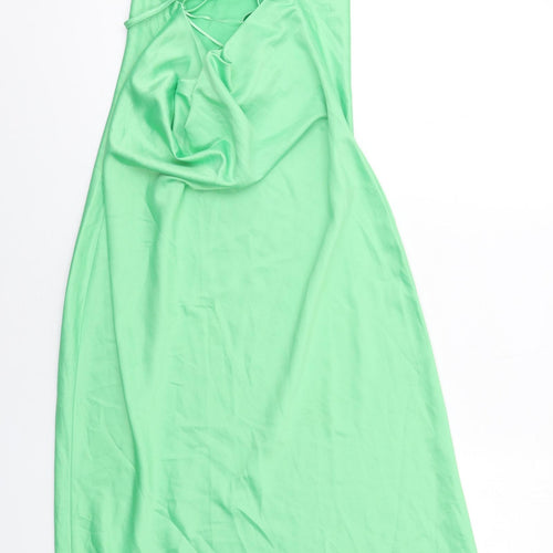 River Island Womens Green Polyester Slip Dress Size 12 Cowl Neck Pullover