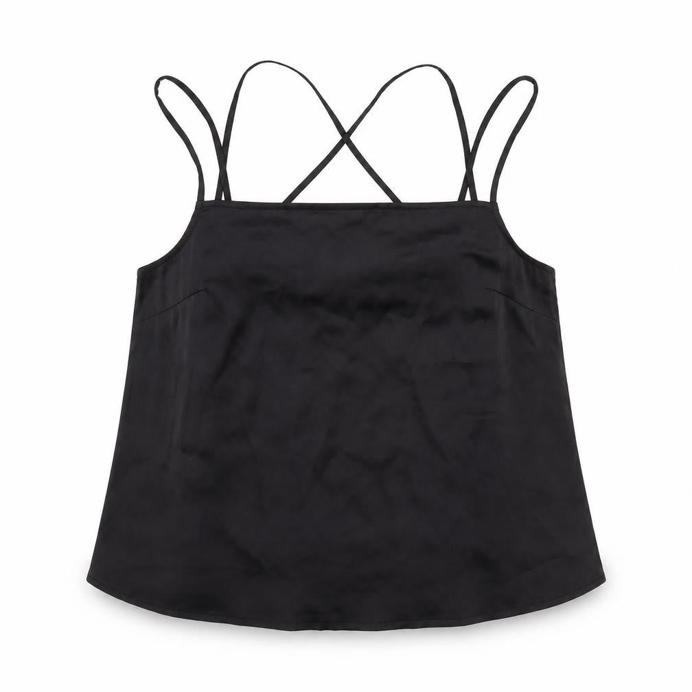 Front view of H&M women’s black polyester camisole t-shirt, size UK 10, square neck