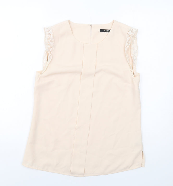 Oasis Womens Beige Polyester Basic Blouse Size 10 Round Neck