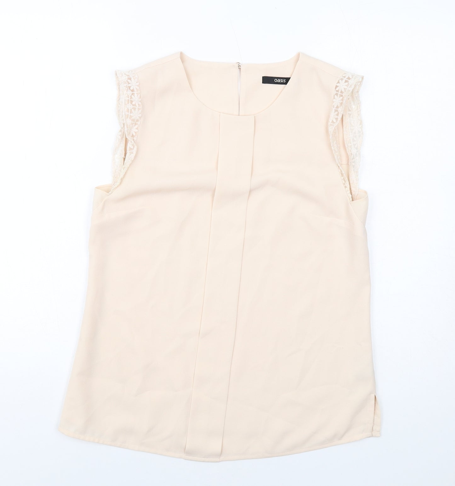 Oasis Womens Beige Polyester Basic Blouse Size 10 Round Neck