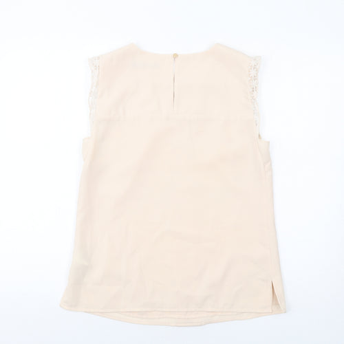 Oasis Womens Beige Polyester Basic Blouse Size 10 Round Neck