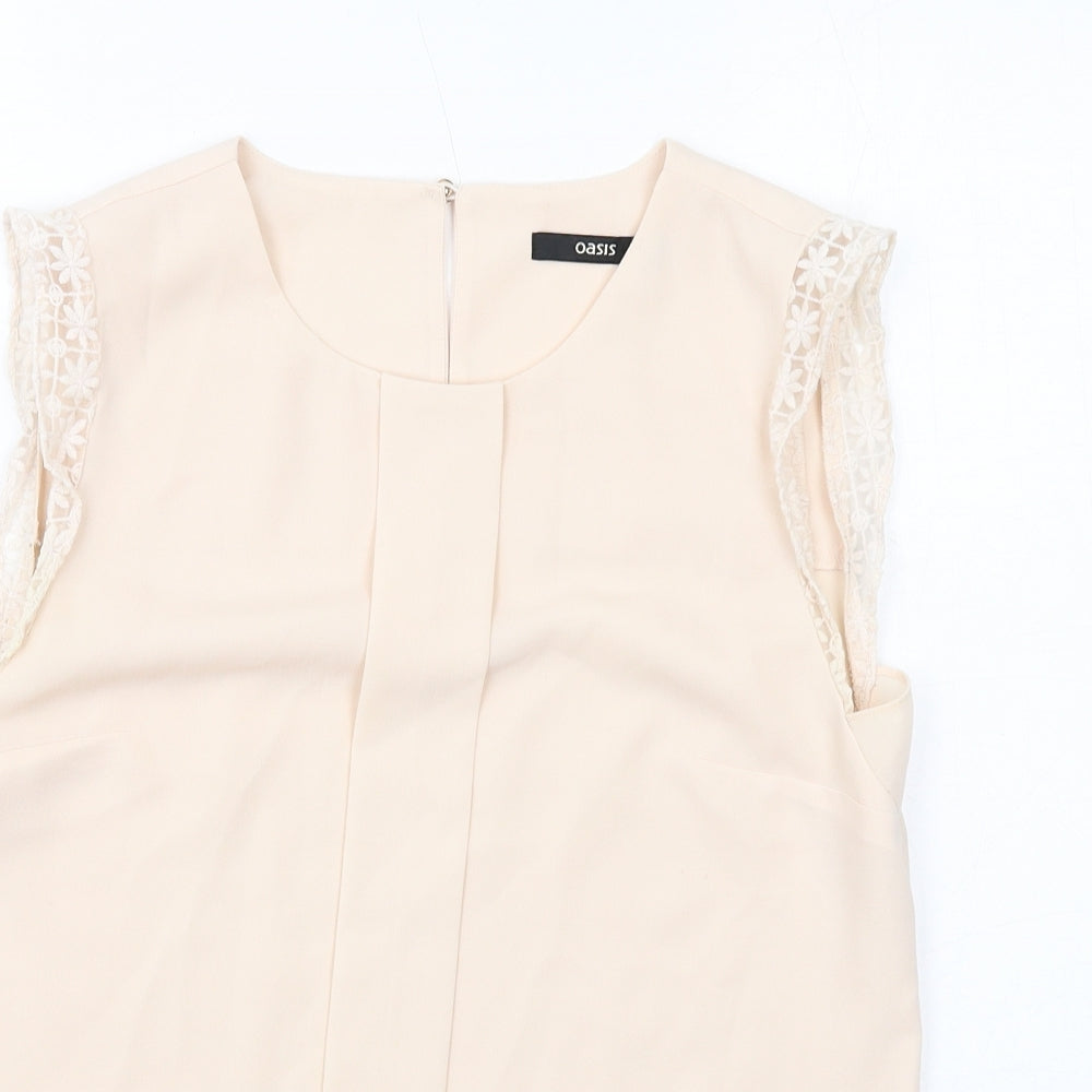 Oasis Womens Beige Polyester Basic Blouse Size 10 Round Neck