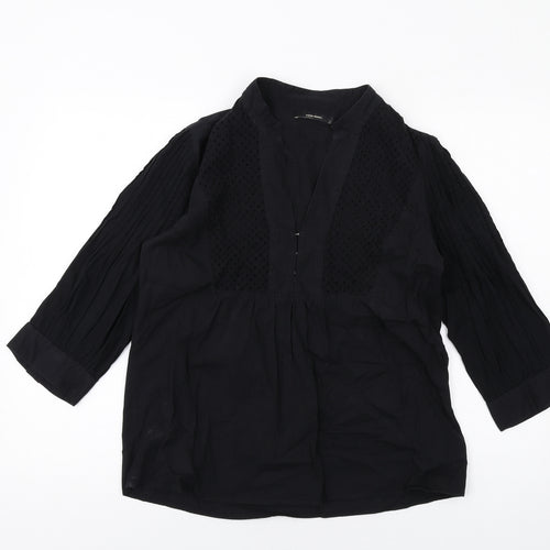 VERO MODA Womens Black Cotton Basic Blouse Size L V-Neck