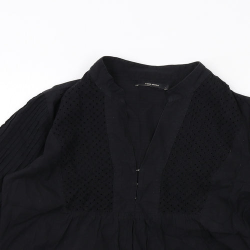 VERO MODA Womens Black Cotton Basic Blouse Size L V-Neck