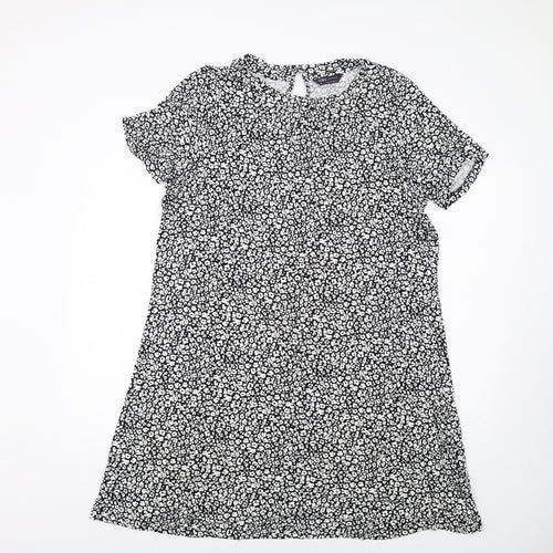Marks and Spencer Womens Black Floral Viscose A-Line Size 18 Round Neck Pullover