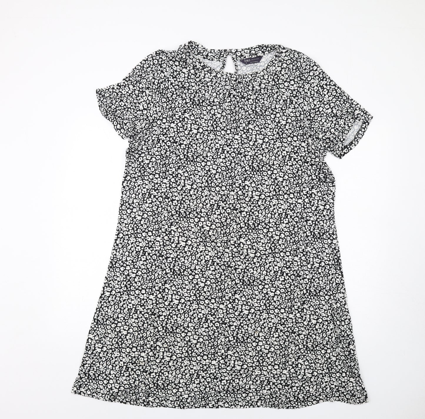 Marks and Spencer Womens Black Floral Viscose A-Line Size 18 Round Neck Pullover