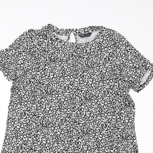 Marks and Spencer Womens Black Floral Viscose A-Line Size 18 Round Neck Pullover
