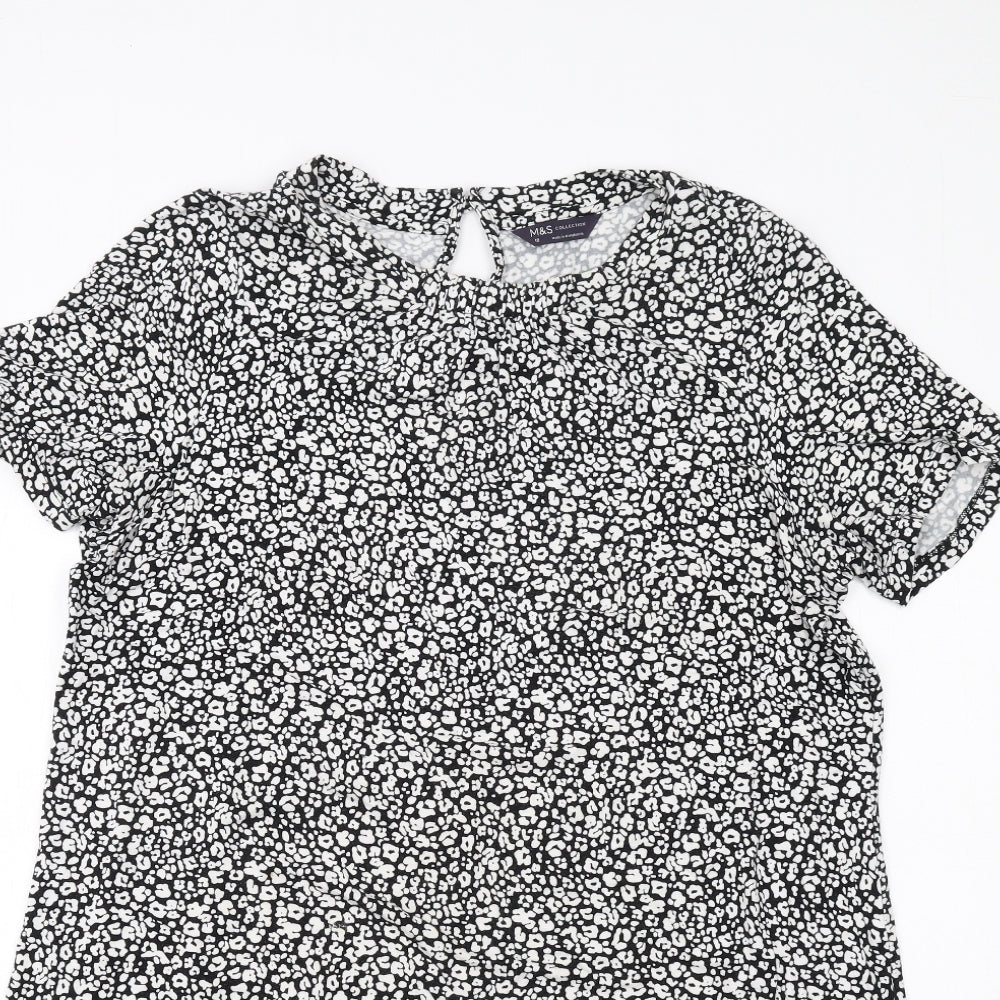 Marks and Spencer Womens Black Floral Viscose A-Line Size 18 Round Neck Pullover