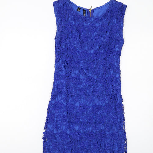 Mango Womens Blue Cotton Ball Gown Size M Scoop Neck Zip