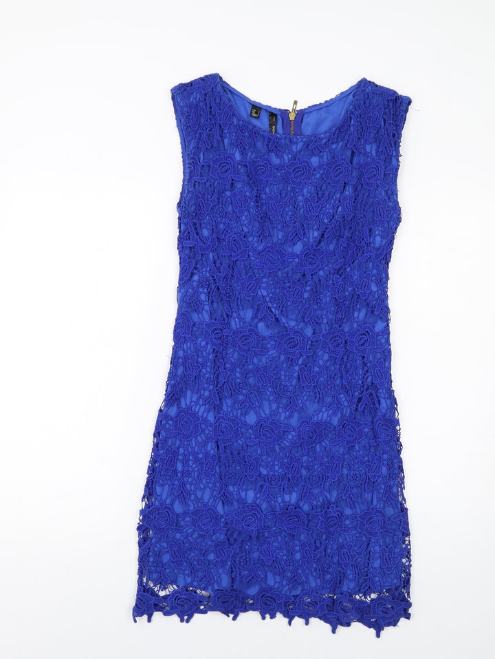 Mango Womens Blue Cotton Ball Gown Size M Scoop Neck Zip
