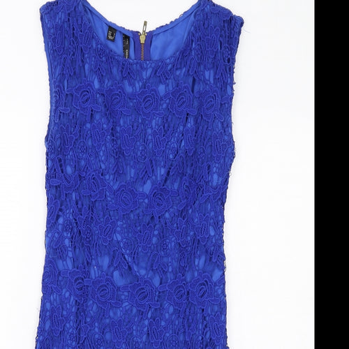 Mango Womens Blue Cotton Ball Gown Size M Scoop Neck Zip