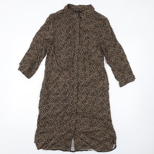 NEXT Womens Brown Animal Print Viscose Shirt Dress Size 10 Collared Button - Leopard Print
