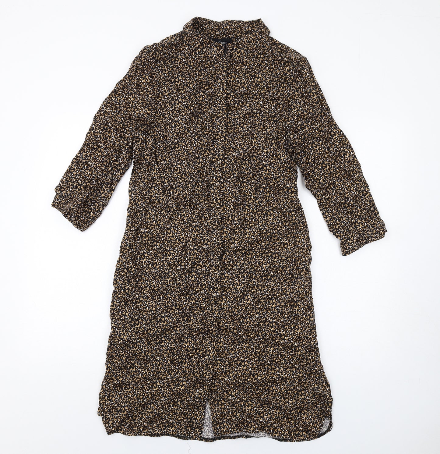 NEXT Womens Brown Animal Print Viscose Shirt Dress Size 10 Collared Button - Leopard Print