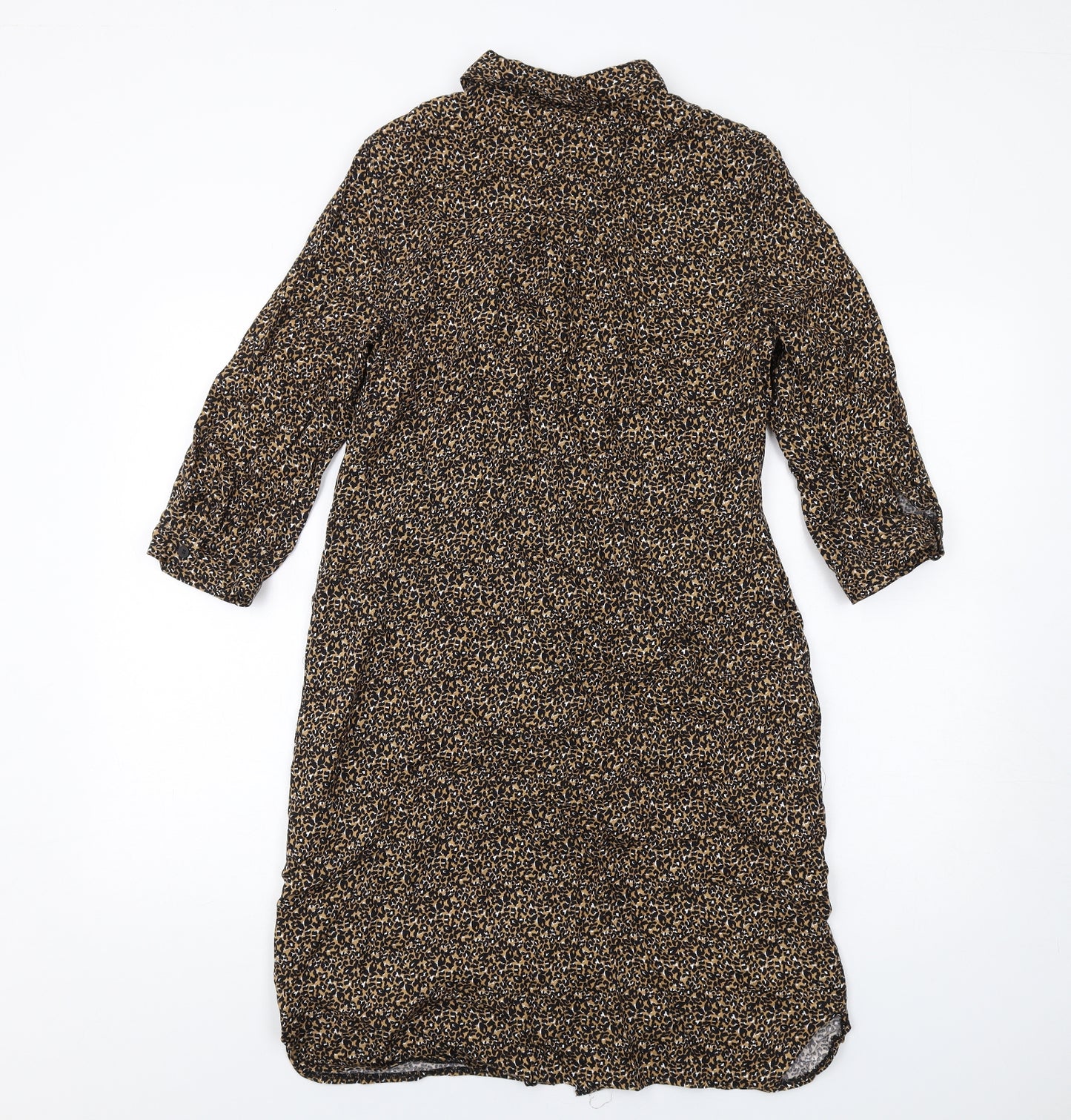 NEXT Womens Brown Animal Print Viscose Shirt Dress Size 10 Collared Button - Leopard Print