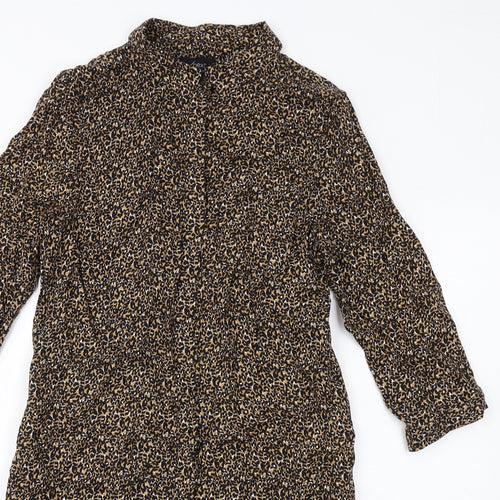 NEXT Womens Brown Animal Print Viscose Shirt Dress Size 10 Collared Button - Leopard Print