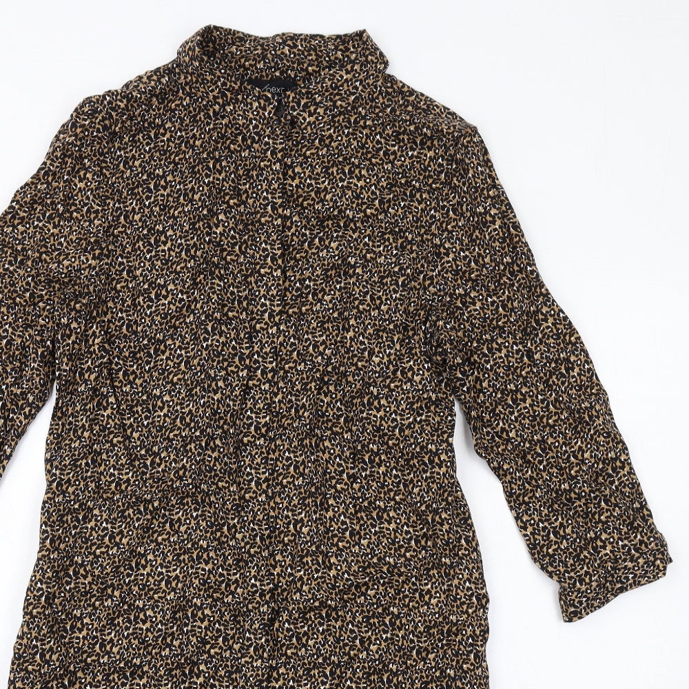 NEXT Womens Brown Animal Print Viscose Shirt Dress Size 10 Collared Button - Leopard Print