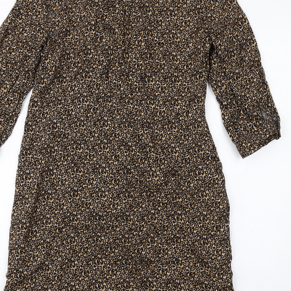NEXT Womens Brown Animal Print Viscose Shirt Dress Size 10 Collared Button - Leopard Print
