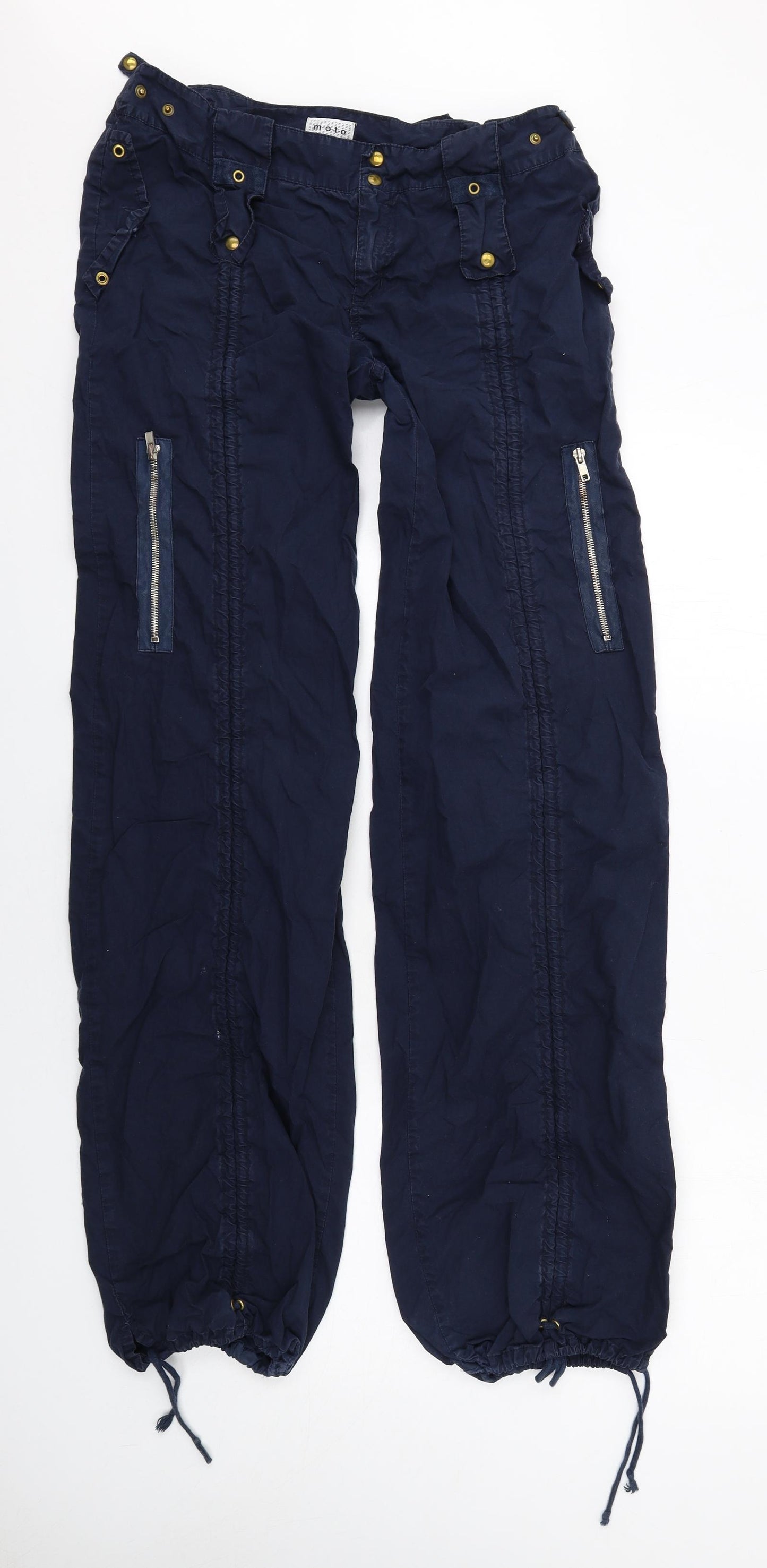 Moto Womens Blue Cotton Cargo Trousers Size 16 L36 in Regular Zip