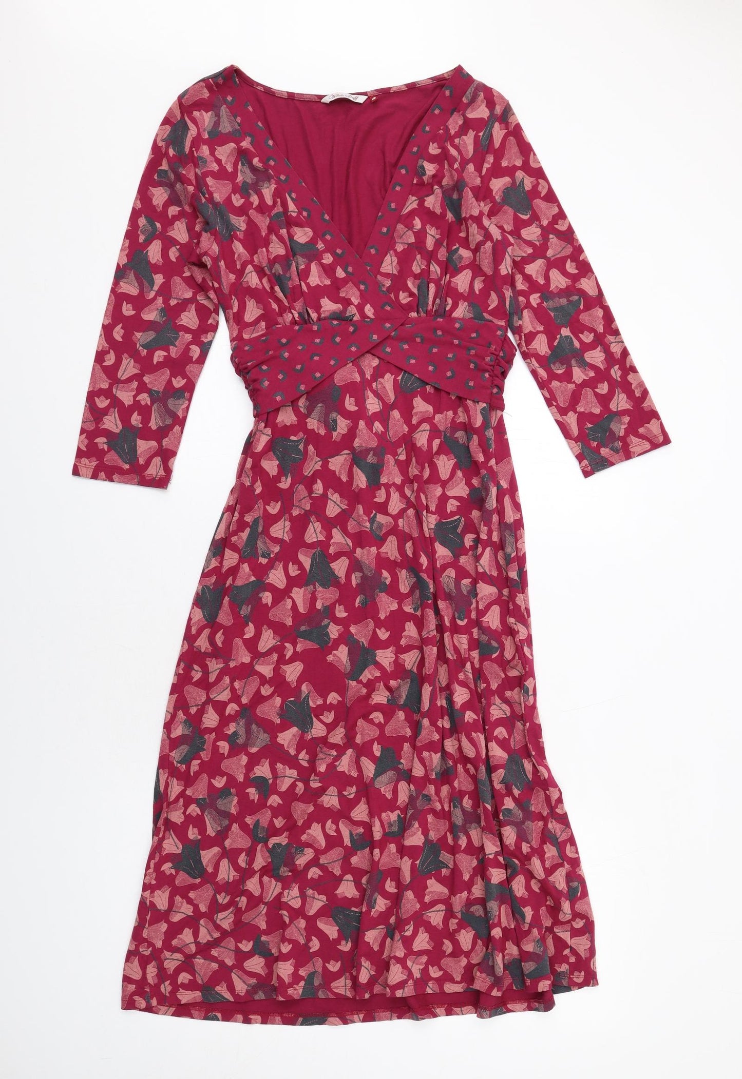 White Stuff Womens Pink Floral Viscose A-Line Size 12 V-Neck Pullover