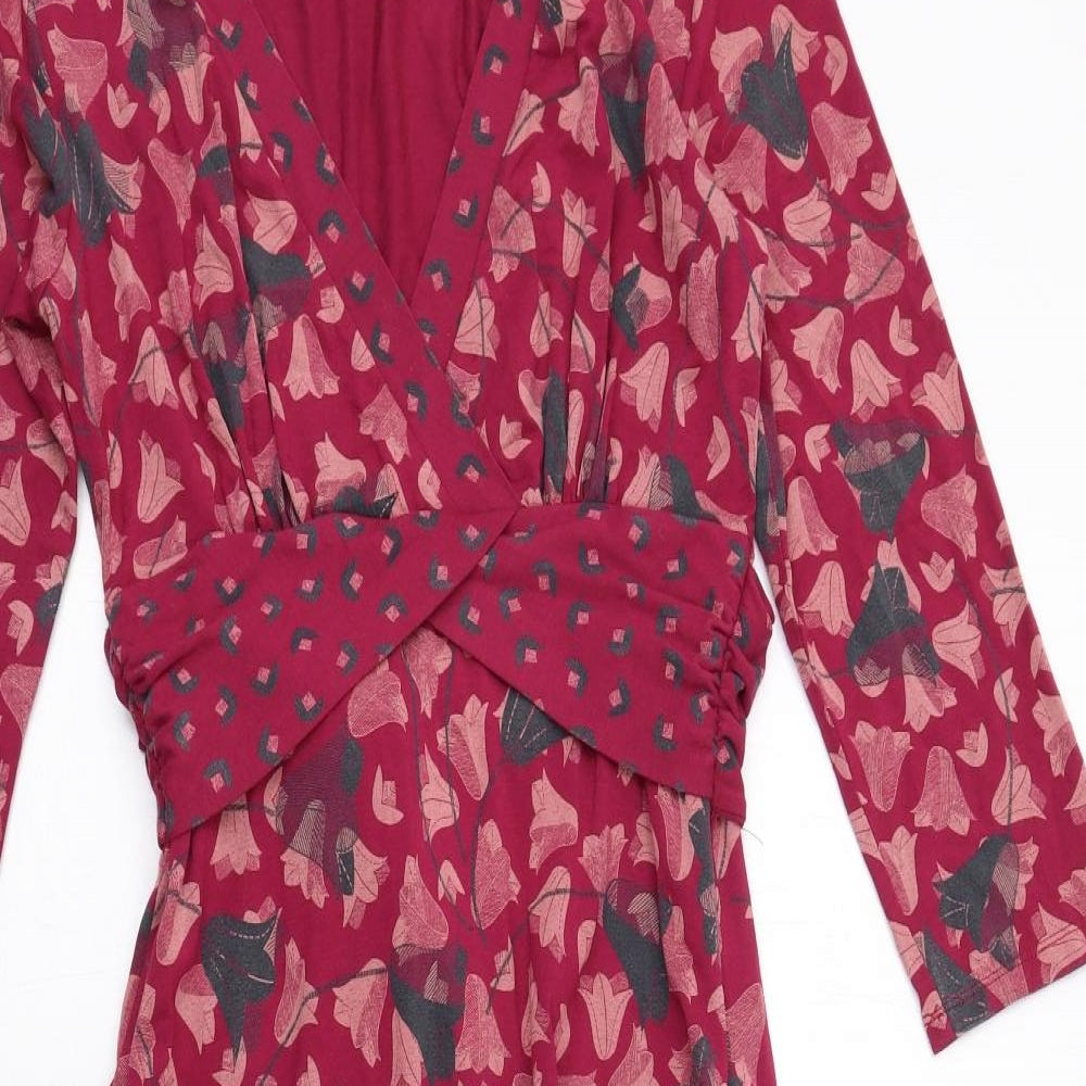 White Stuff Womens Pink Floral Viscose A-Line Size 12 V-Neck Pullover