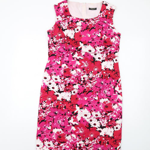 Precis Womens Pink Floral Cotton Pencil Dress Size 16 Scoop Neck Zip