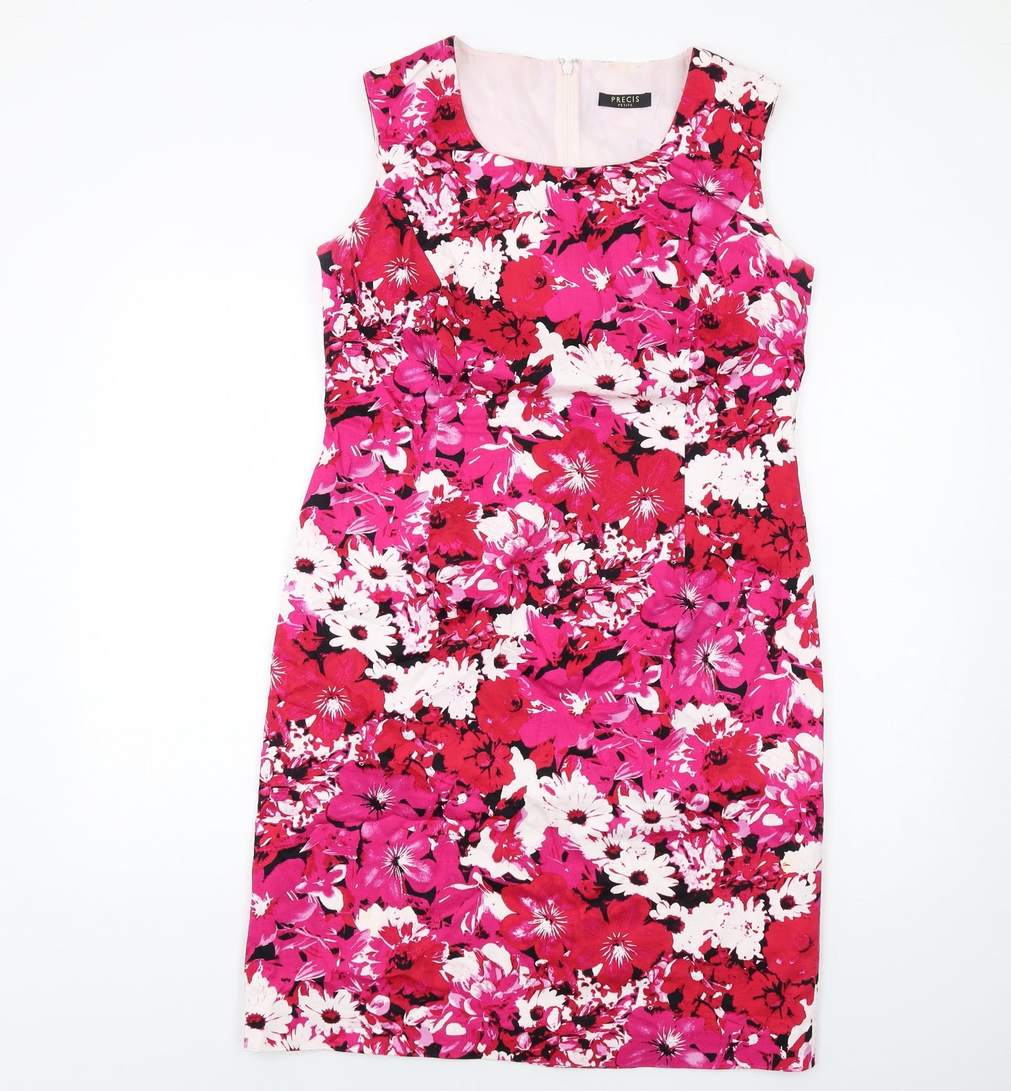 Precis Womens Pink Floral Cotton Pencil Dress Size 16 Scoop Neck Zip