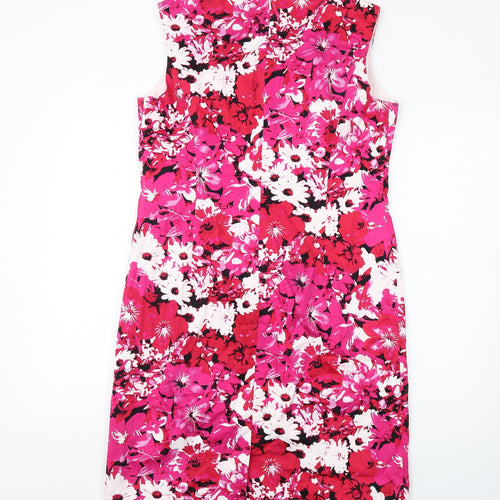 Precis Womens Pink Floral Cotton Pencil Dress Size 16 Scoop Neck Zip