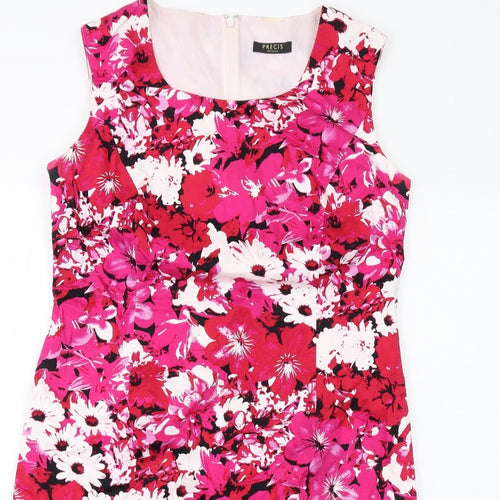 Precis Womens Pink Floral Cotton Pencil Dress Size 16 Scoop Neck Zip