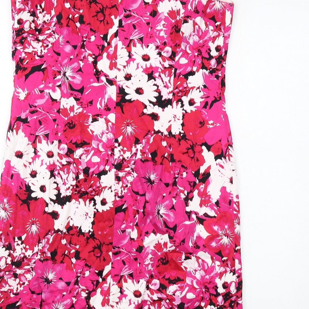 Precis Womens Pink Floral Cotton Pencil Dress Size 16 Scoop Neck Zip