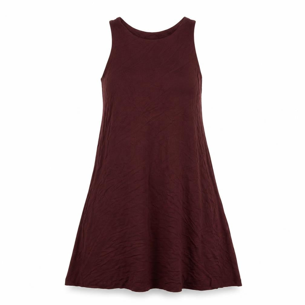 Front view of H&M women’s brown viscose tank dress, size XS, round neck pullover