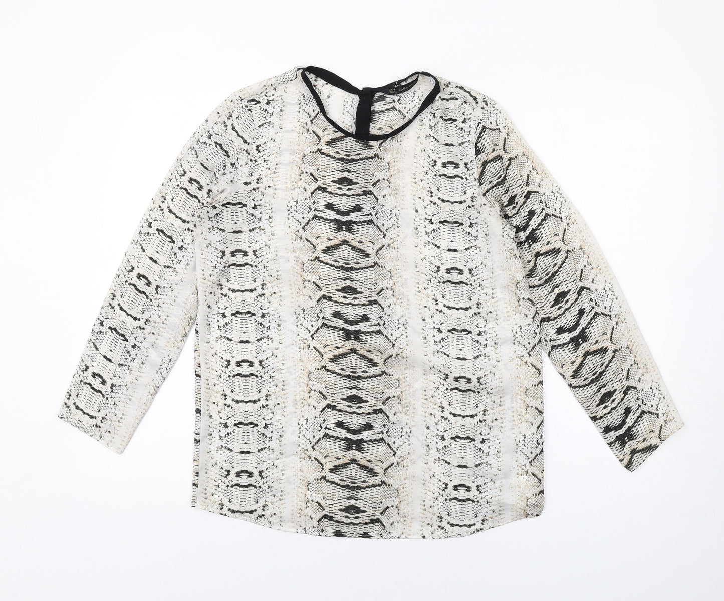 Zara Womens Multicoloured Animal Print Polyester Basic T-Shirt Size S Round Neck - Snake Print