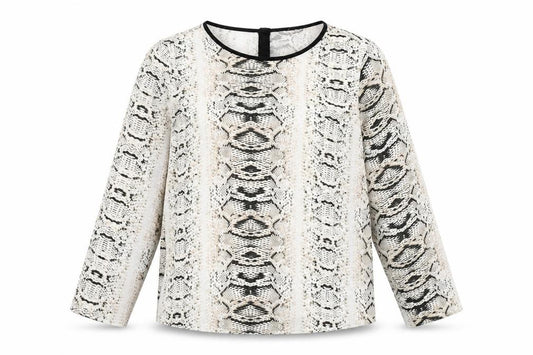 Front view of Zara women’s multicoloured animal print polyester basic t-shirt, size S, round neck - snake print