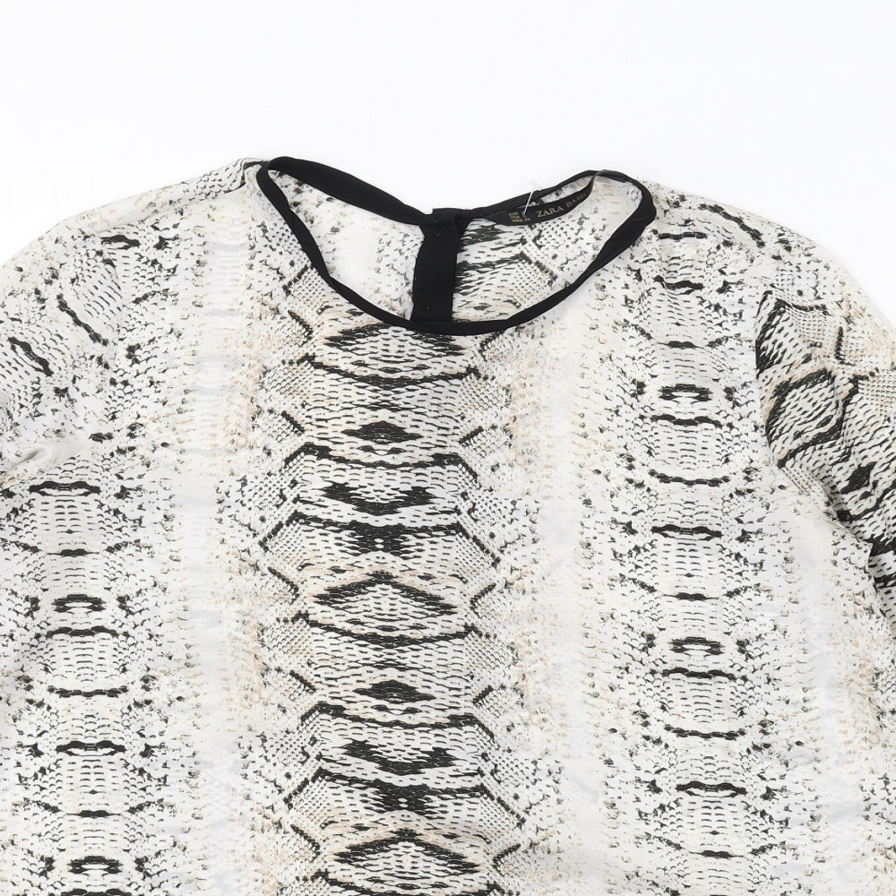 Zara Womens Multicoloured Animal Print Polyester Basic T-Shirt Size S Round Neck - Snake Print