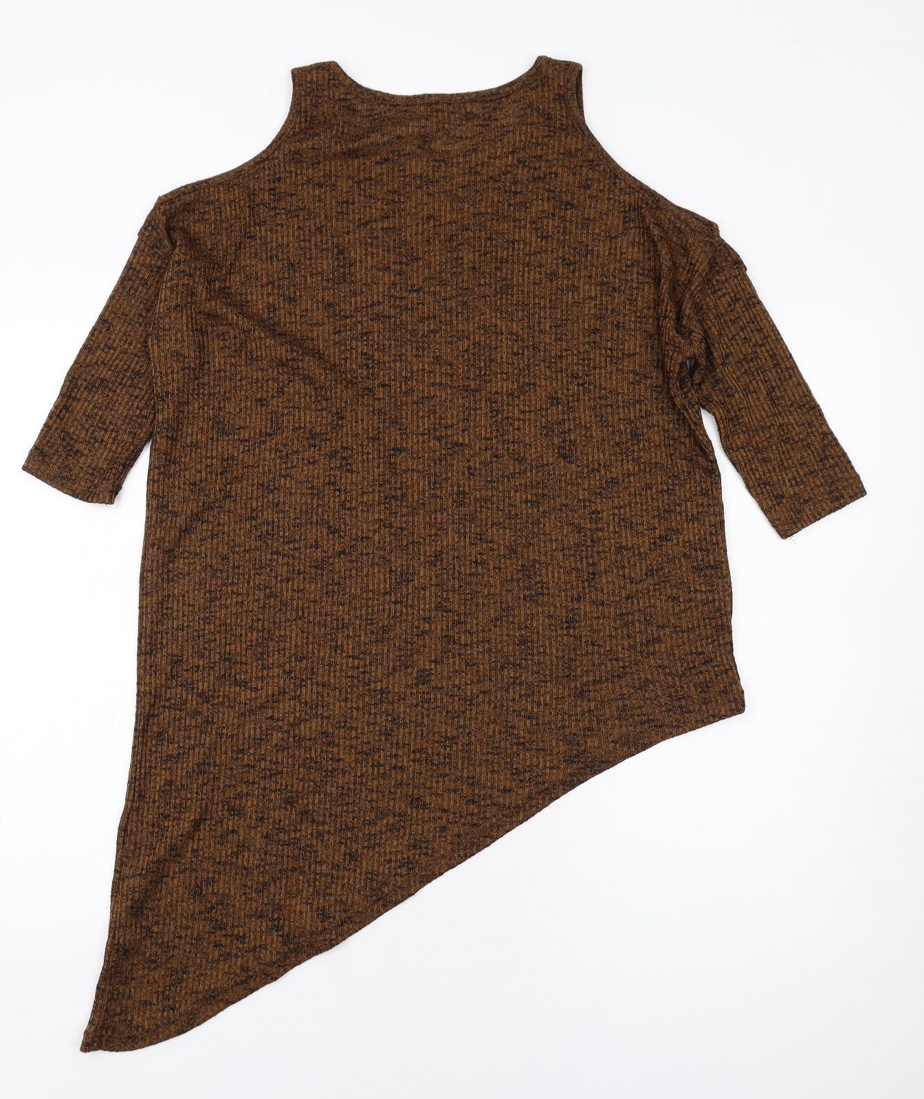 New Look Womens Brown Polyester Basic T-Shirt Size 10 Round Neck - Cold Shoulder Asymmetric Hem