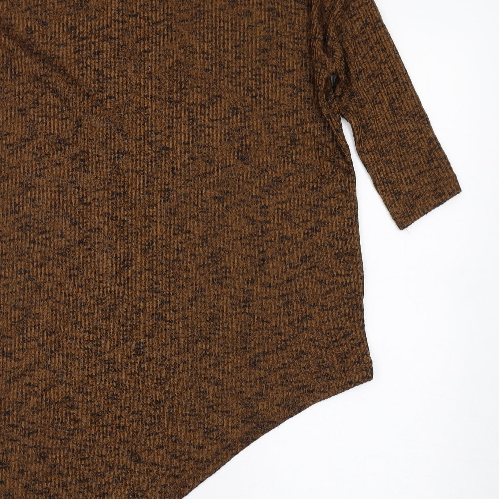 New Look Womens Brown Polyester Basic T-Shirt Size 10 Round Neck - Cold Shoulder Asymmetric Hem